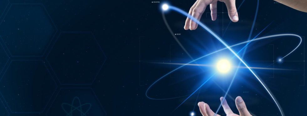 Atom Biotechnology Nuclear Medicine With Scientist’s Hands Digital Transformation Remix
